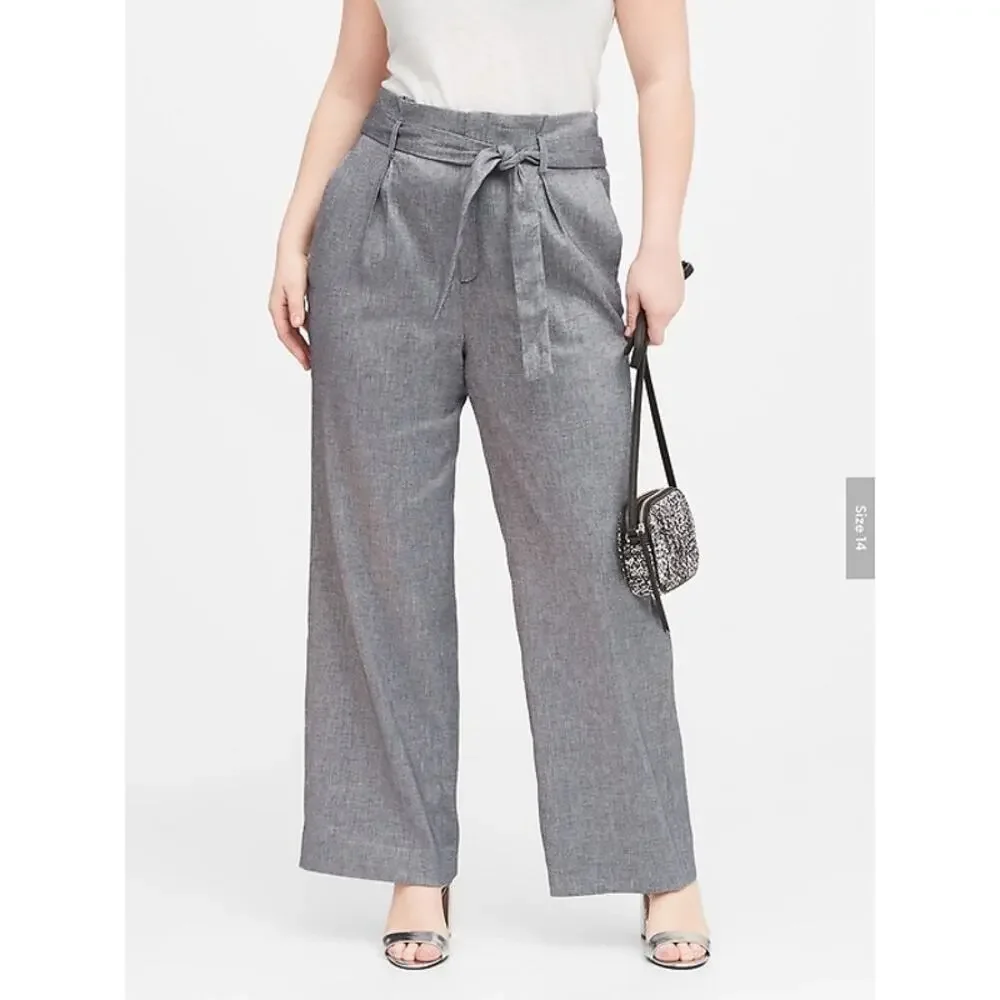 Banana Republic Womens Wide Leg Pants Size 8 High Rise Linen Belted Office